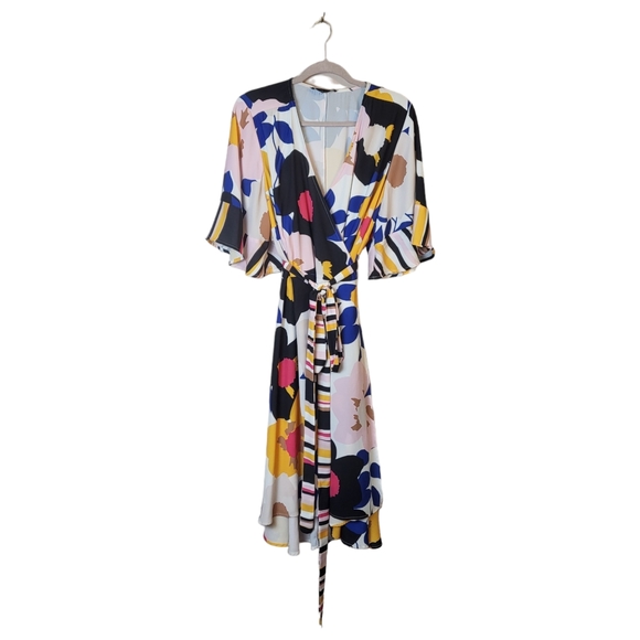 Eloquii Floral Stripe Kimono Sleeve Wrap Dress - Picture 2 of 8